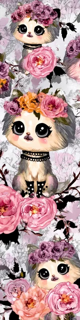 Free kawaii cats bookmark featuring white kawaii cats with flowers